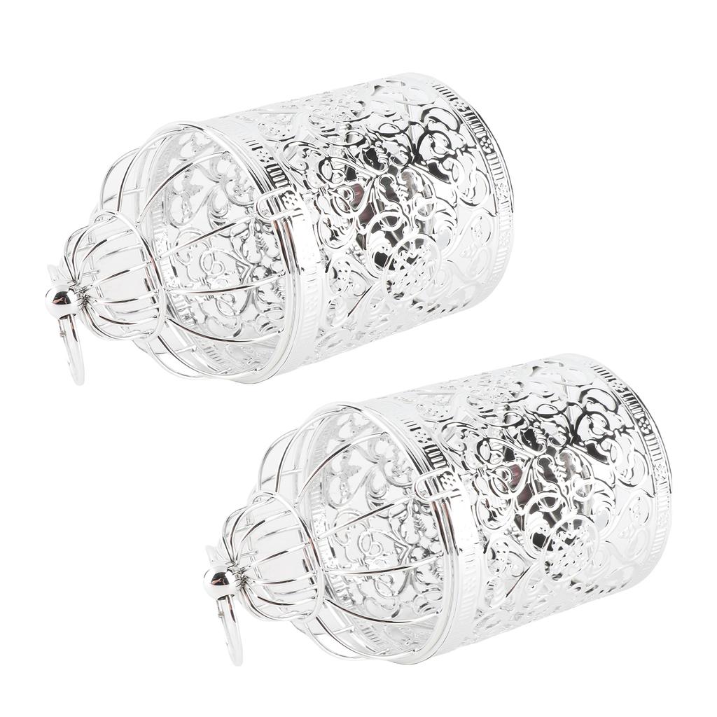 2 Pcs Bird Cage Candle Holder Vintage Exquisite Elegant Hollow Out Pattern Metal Candlestick for Party Decoration