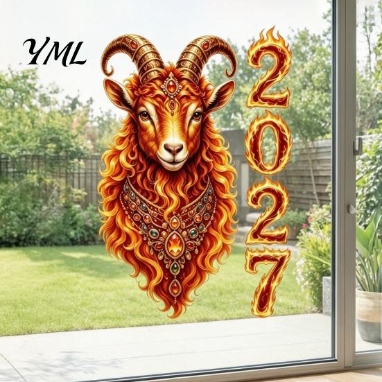Removable Electrostatic Stickers for Home Windows Chinese New Year Window Clings, 2027 of Goat Static Decorative Clings Office No?Glue Reusable