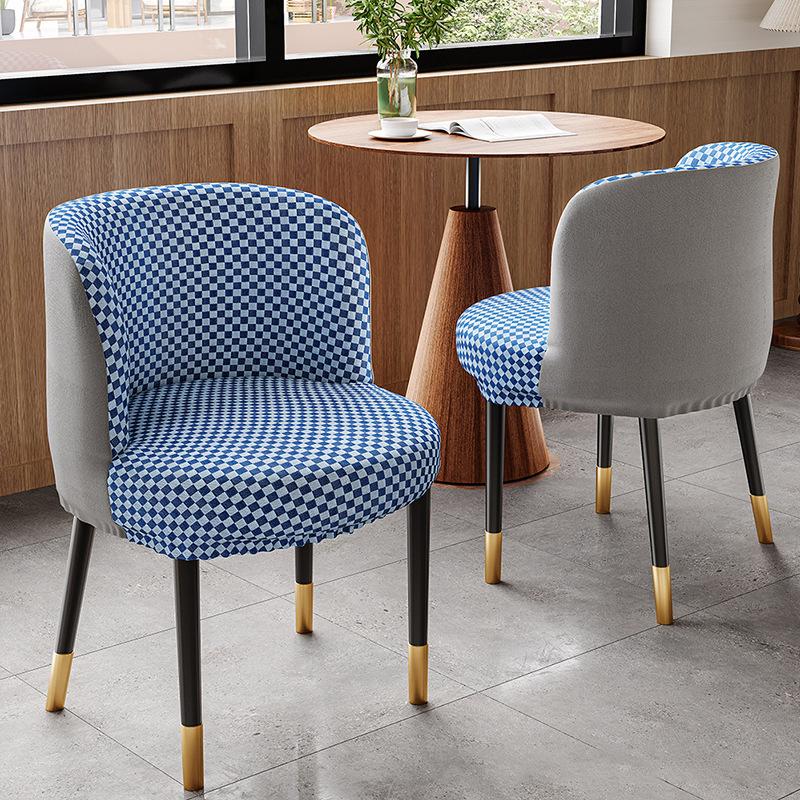 Ice Silk Semi-Circular Chair Cover Short Back Dining Chair Cover Curved Chair Protector for Kitchen Hotel Elastic Seat Cover New