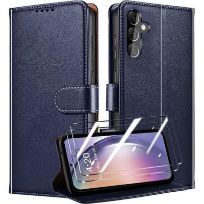 Protective Case - BOOLING - for Samsung Galaxy A25 5G - Synthetic Leather - Navy Blue - Shockproof