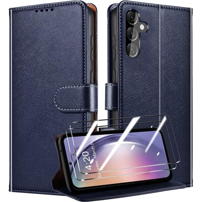 Coque de protection - BOOLING - Samsung Galaxy A25 5G - Cuir Synthétique - Bleu Marine - AntiChoc
