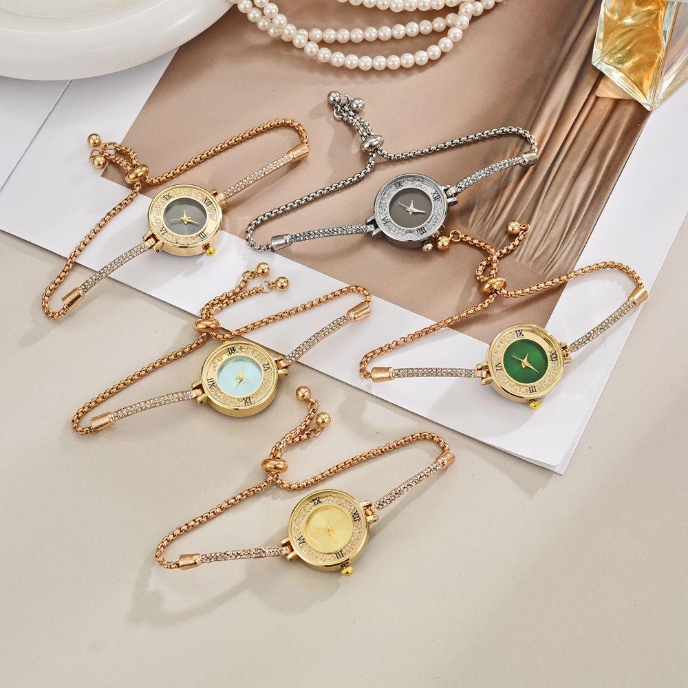 Elegant Petite Quicksand Water Diamond Bracelet Watch with Bangle, Perfect for College Students