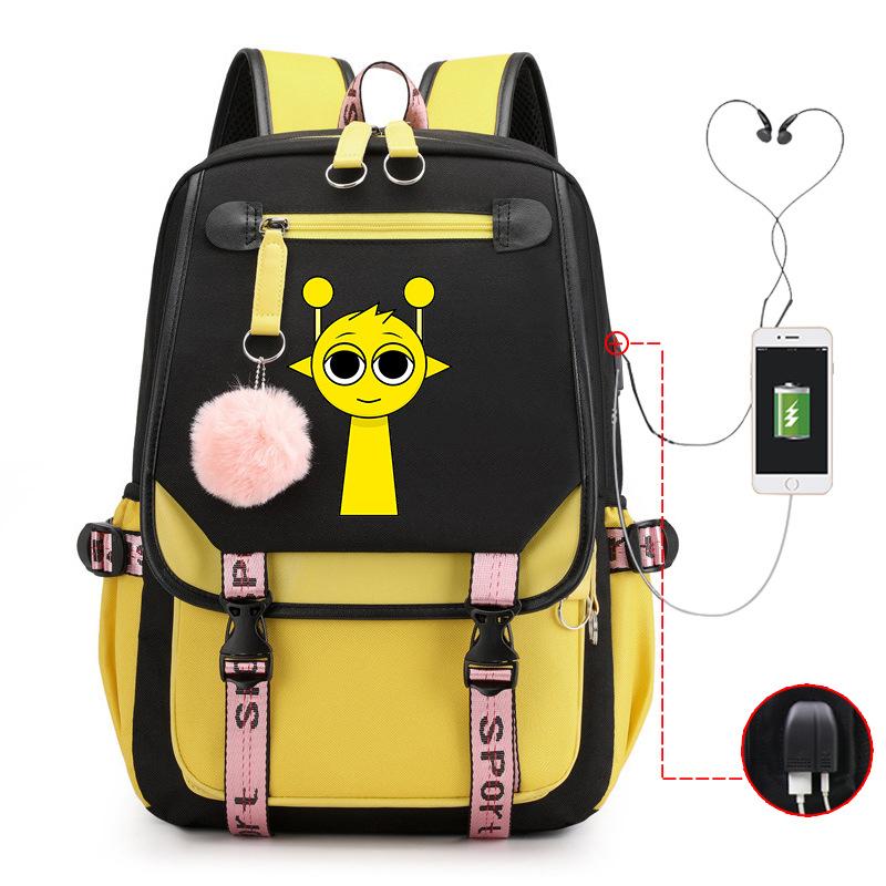 Personality Trend Cartoon Printing Double Shoulder College Style Student Leisure Schoolbag Multi-function Large Capacity