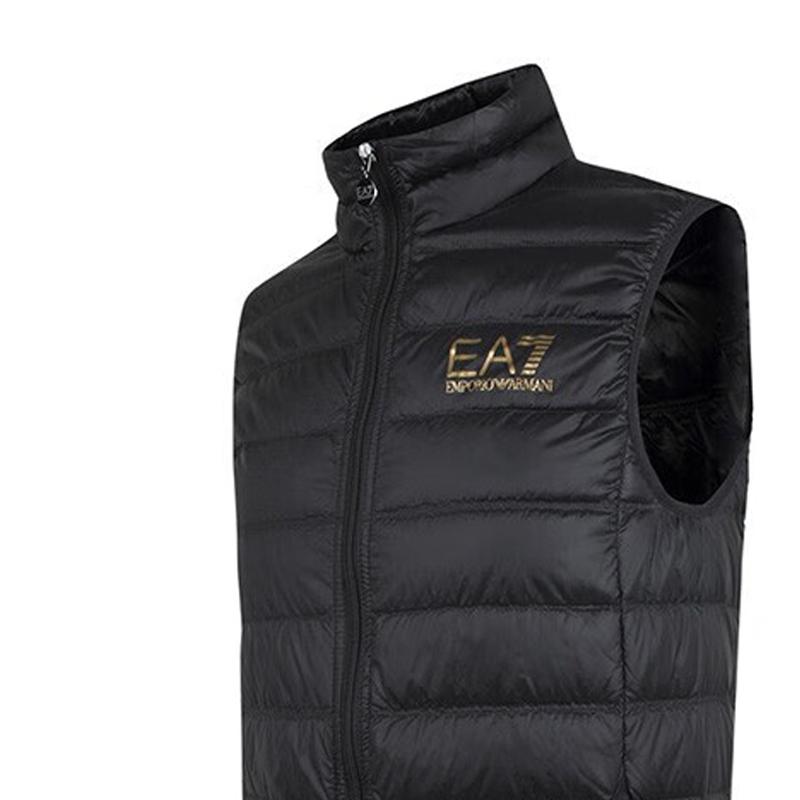 Emporio Armani EA7 Letter Quilted Zip-Up Stand Collar Down Vest Men Vest Black 8NPQ01-PN29Z-00208
