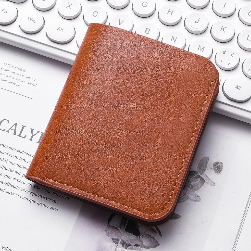 Genuine Leather Minimalist Mens Wallet Vertical Zip Around Bifold Slim RFID Blocking Vintage Retro Business Card Holder