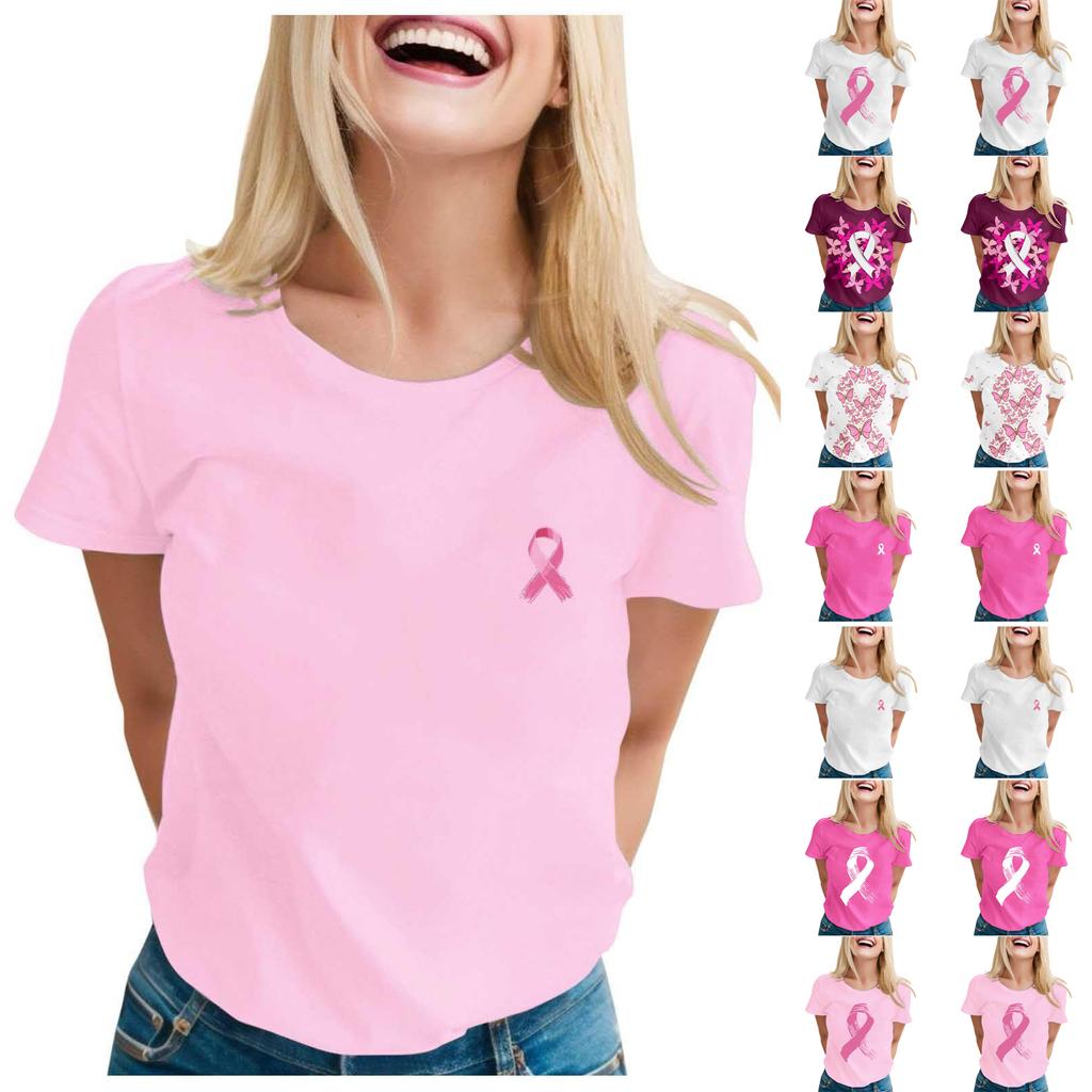 Women's Casual Neck Short Sleeve Pullover T-Shirt with Breast Print