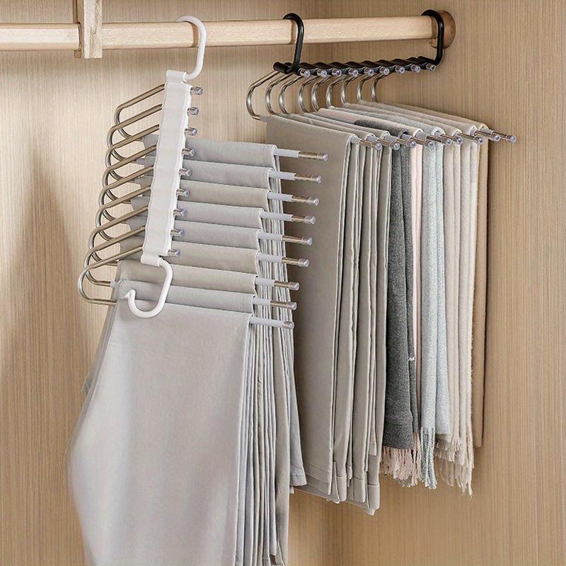 Stainless Steel Folding Pants Hanger – Multi-Layer Magic Clips & Retractable Space-Saving Organizer