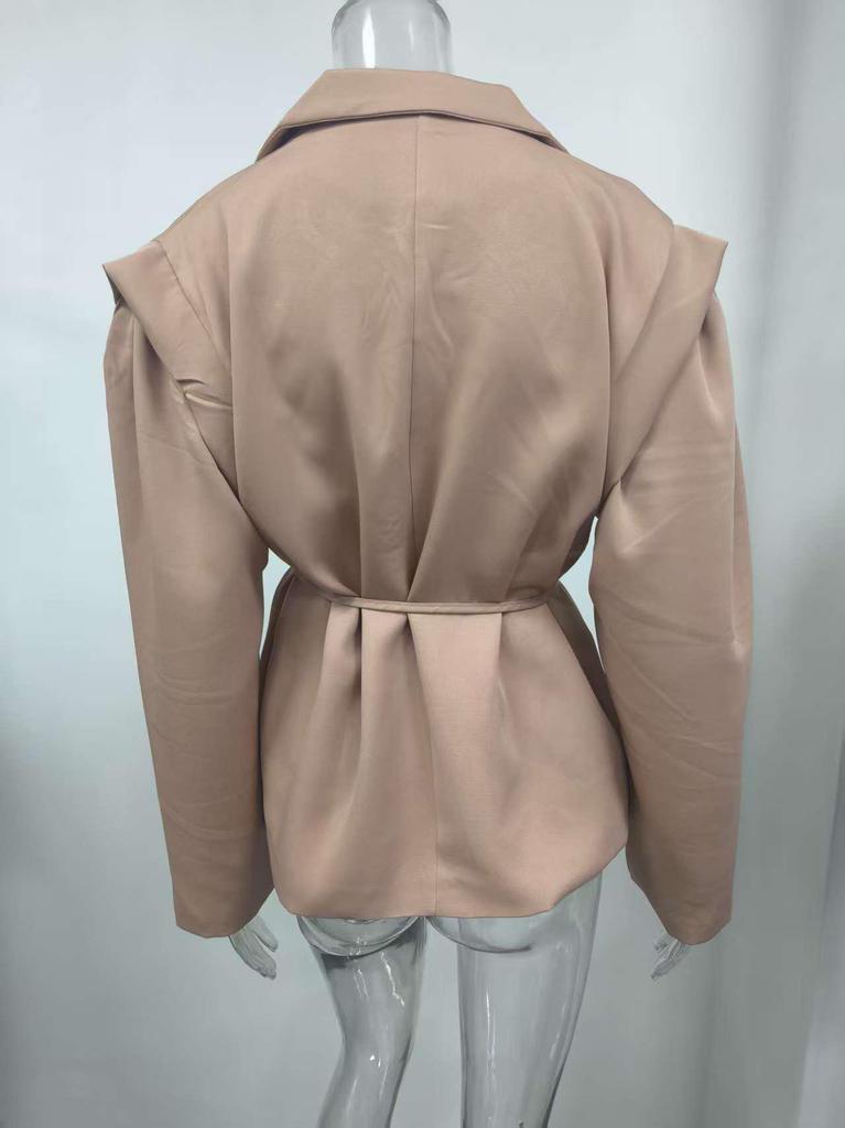 2025 Autumn/Winter European and American Women's Waist-Cinching Lace-Up Loose V-Neck Jacket
