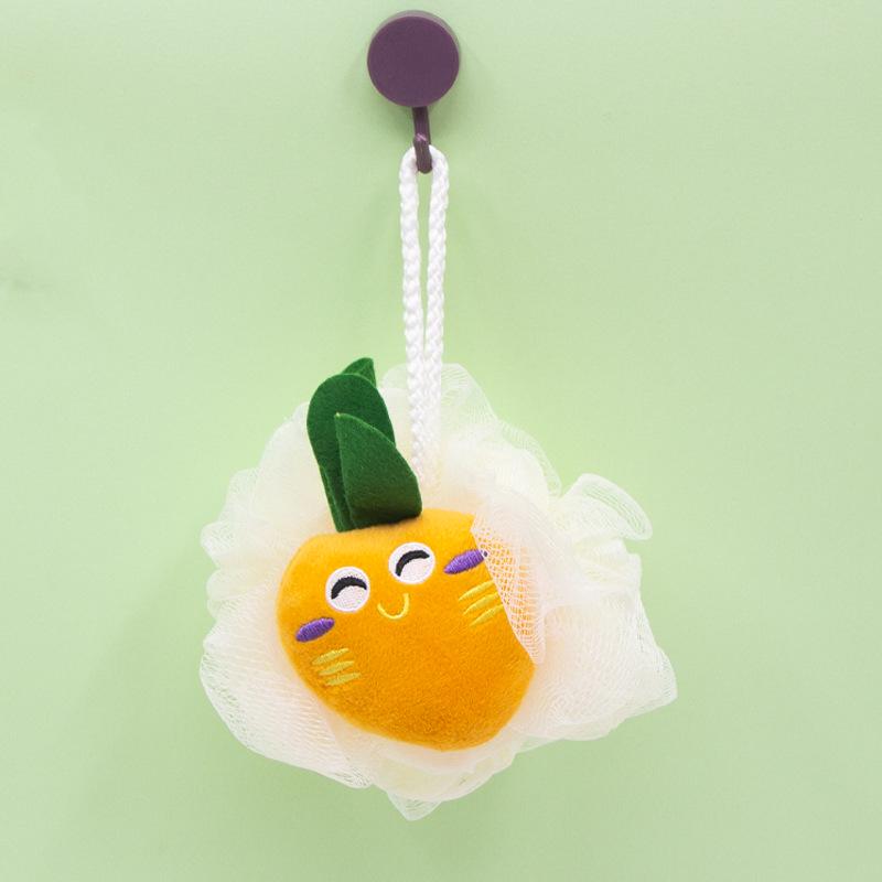 Adorable Ribbon Fruit Bath Scrubber: Large Anti-Scattering Shower Pouf for Back Scrubbing