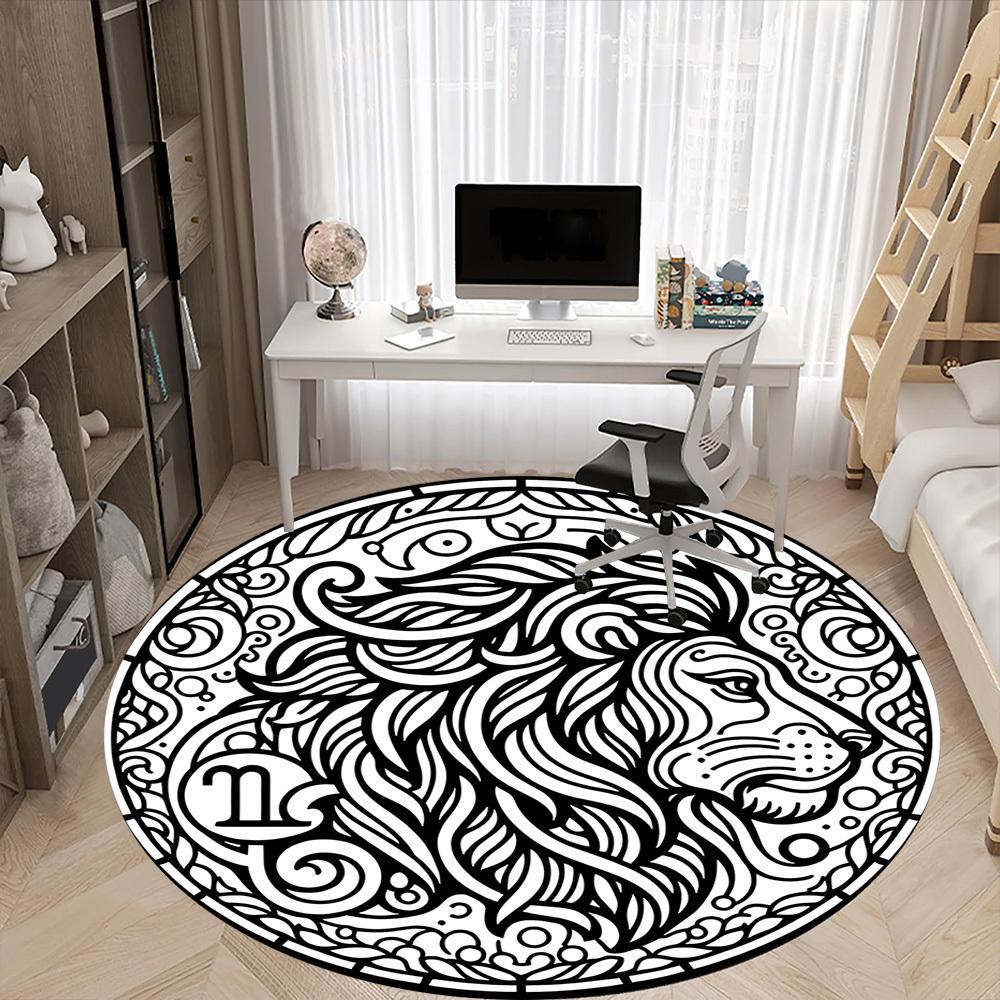 1pc Lion Mandala Carpet, Round Non Slip Durable Large Size Office Carpet, Suitable for Office