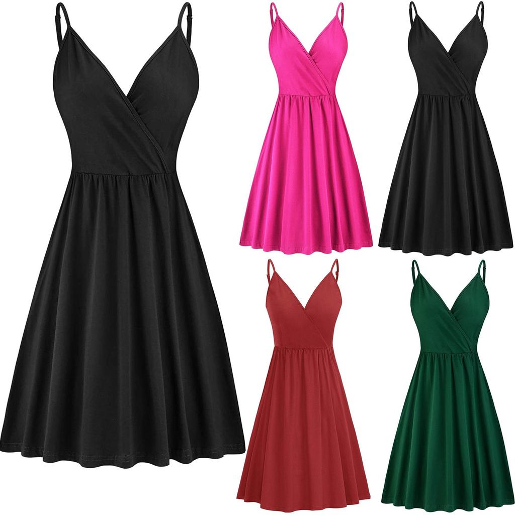 Summer V-neck casual sleeveless dress mid-length beach dress