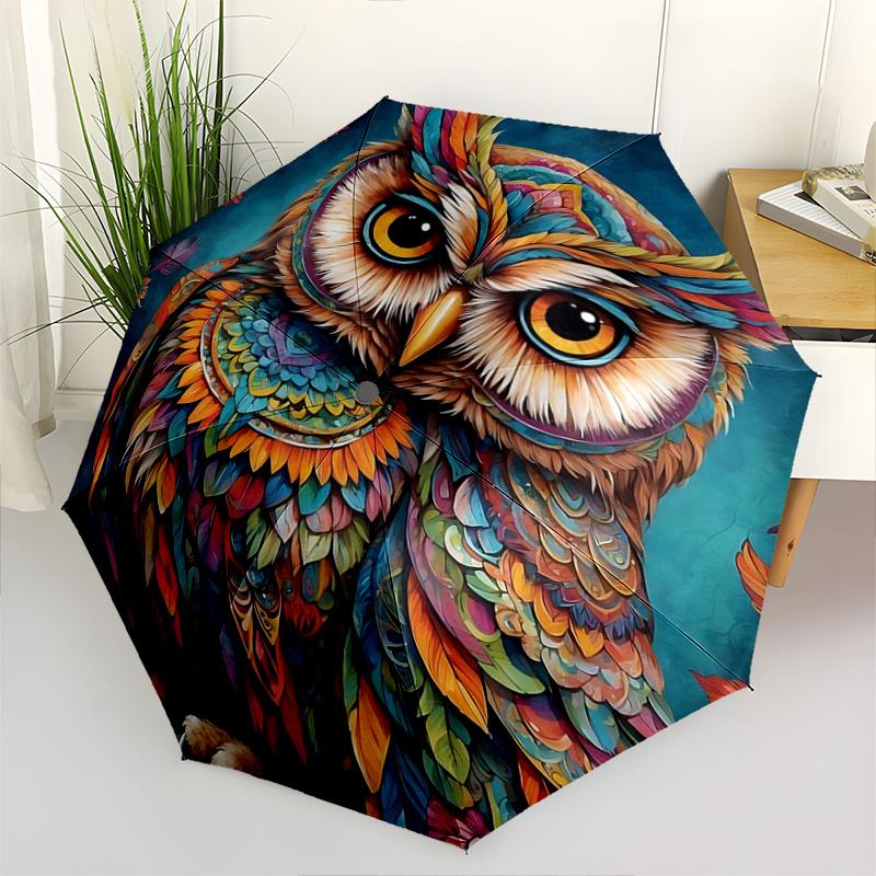 

1pc Colorful Mandala Owl Cartoon Practical Umbrella, Portable 3-Fold Compact Umbrella, Suitable for Camping, Hiking and Travel, Ideal Easter Birthday
