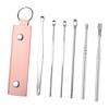 6-Piece Stainless Steel Ear Pick Set Spiral Ear Cleaner Tools with Faux Leather Case Home Ear Care Kit for Home Travel