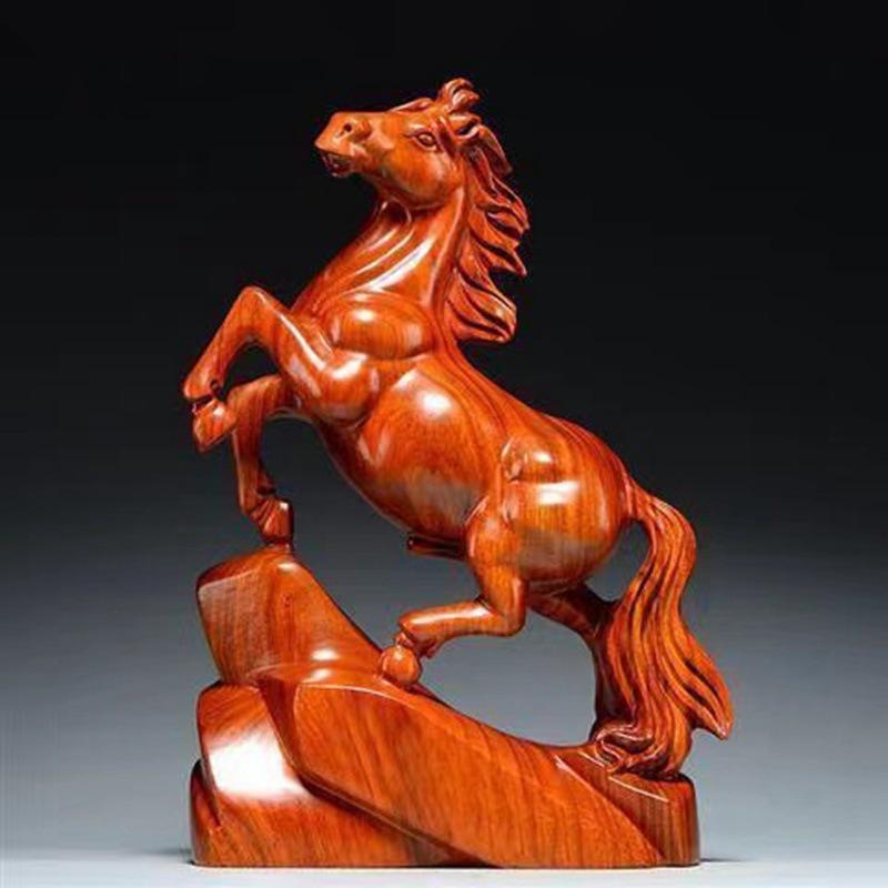 Ebony Wood Horse Carving: Solid Wood Ornament for Success - Handcrafted Home & TV Cabinet Decoration, Opening Gift