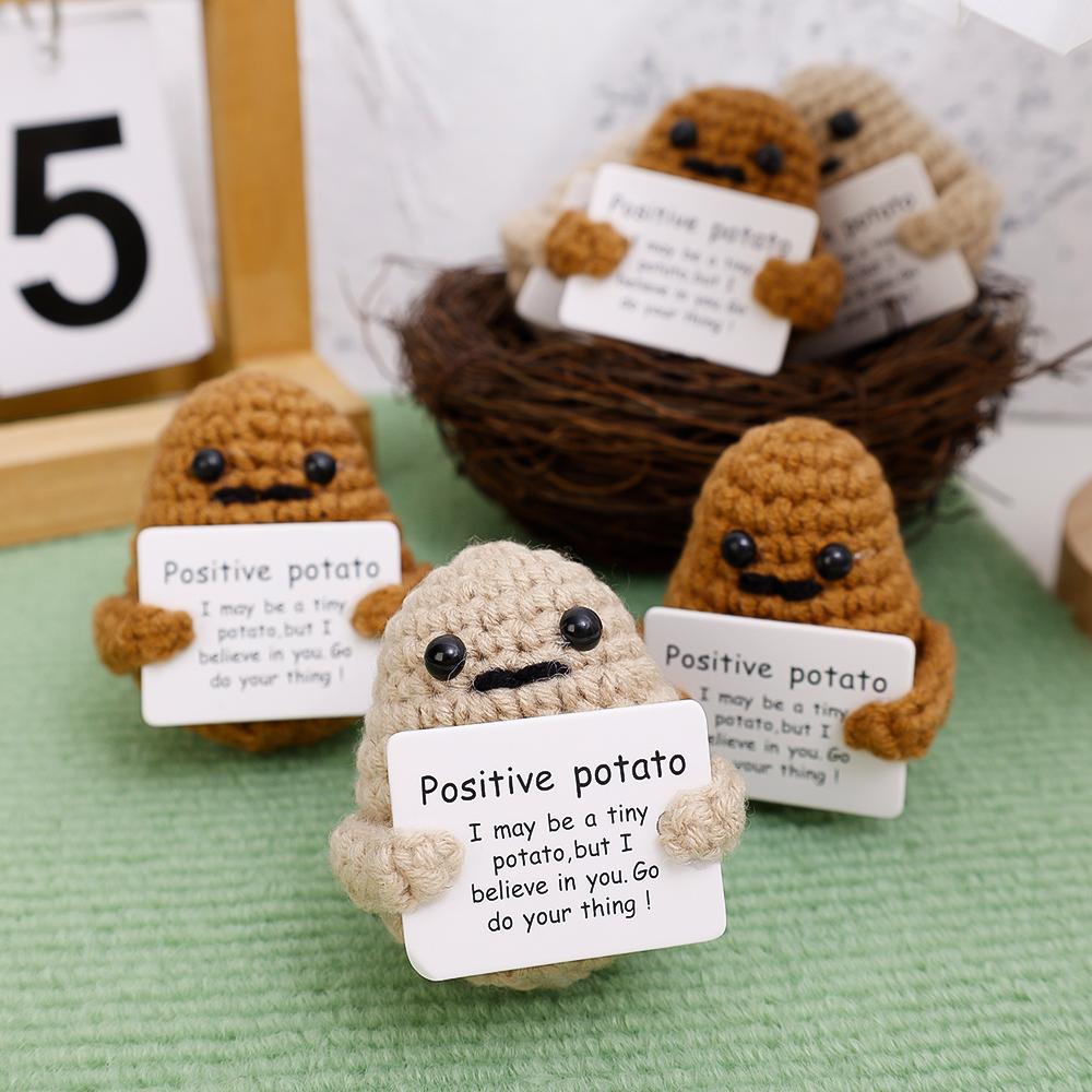 Pozytywna Energia Ziemniak Przytulanka Kieszonkowy Uroczy Mini Zabawny Dzianinowy Szydełkowy Ziemniak z Kartką z Wiadomością Zabawki dla Dzieci Dekoracja Domu na Boże Narodzenie Prezent