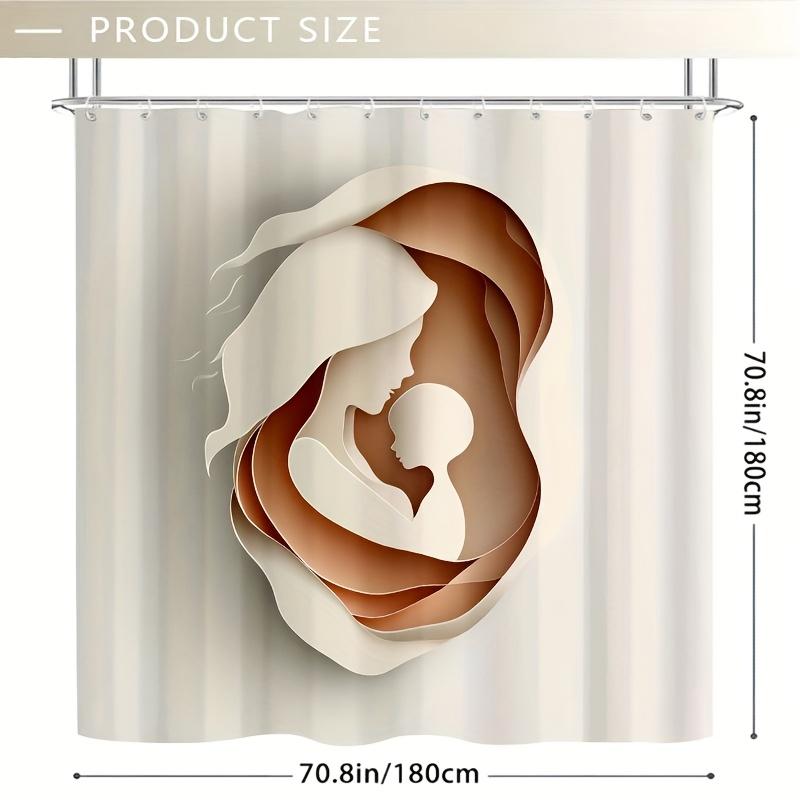 Abstract Mother & Child Shower Curtain – Digital Paper-Cut Illustration, Soft Tones, Minimalist Design