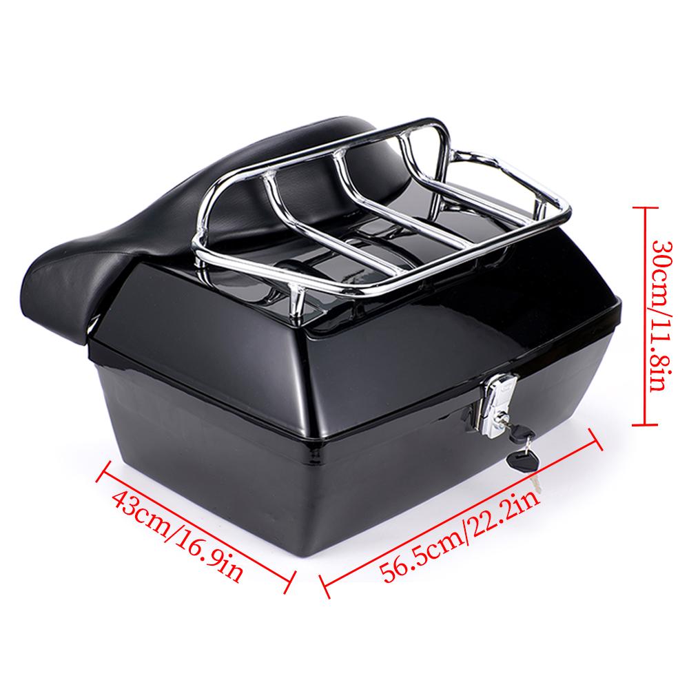 48L Motorcycle Trunk Rear Storage Box Tail Luggage Trunk Case Toolbox w/Backrest Pad Scooter Motorbike Universal