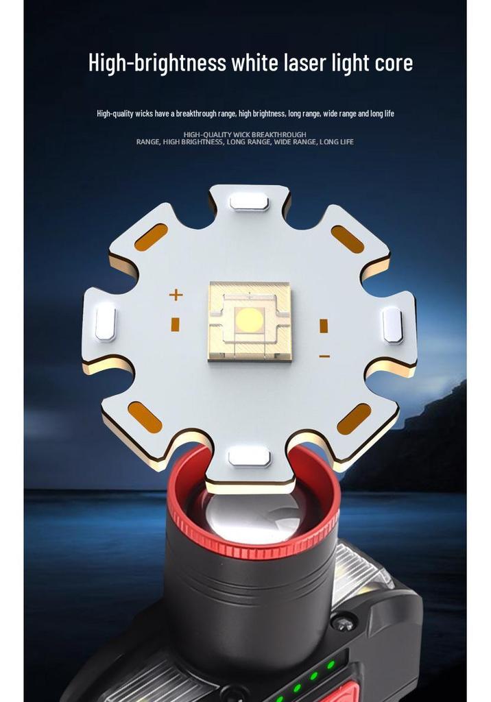 White Laser Induction Night Fishing Headlamp with TYPE-C Charging and Telescopic Zoom