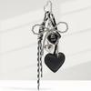 Gothic Silver Bead Bows Charm Heart Shaped Bag Accessory Fashion Bag Pendant Casual Keychain For Dark Style Lover