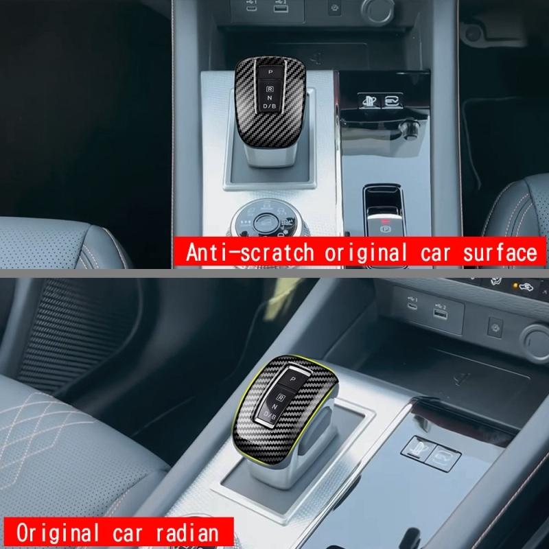 For Mitsubishi Outlander   2024 ABS Black Carbonfiber Car Gear Head Knob Cover Trim  Handball Button Lower Box Cover