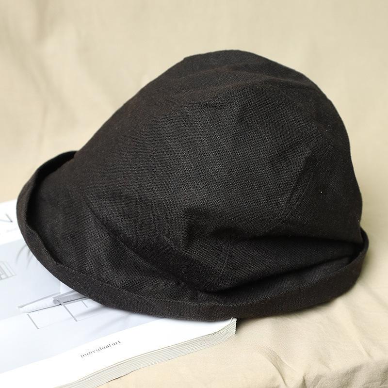 Japanischer Baumwoll-Leinen-Falten-Eimerhut fauler Stil kleiner Schirm Sommer atmungsaktiver Leinen-Schirmhut Kopftuch Dame