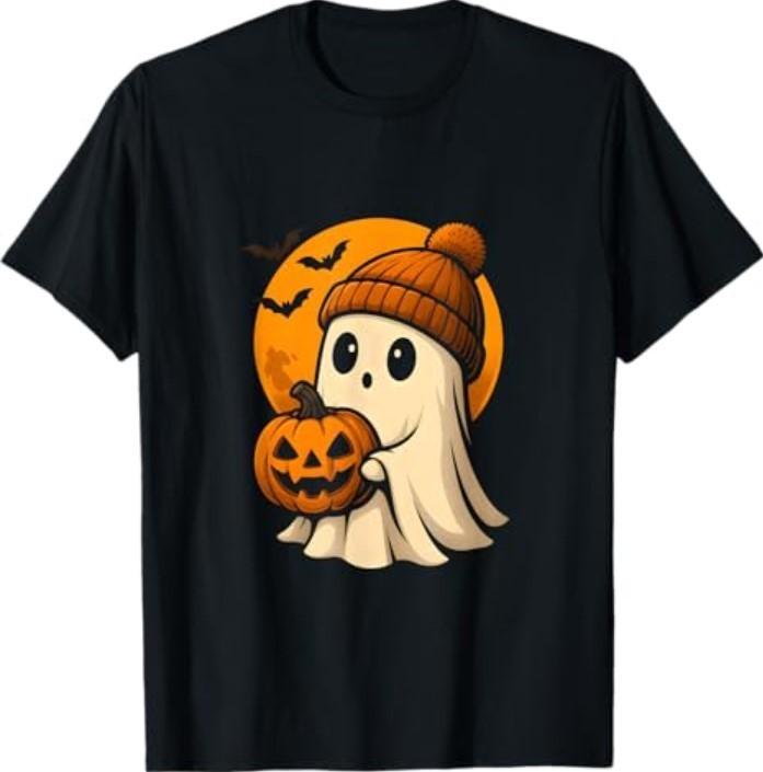 Cute Ghost with Pumpkin for Halloween Costume Party Spooky T-Shirt M