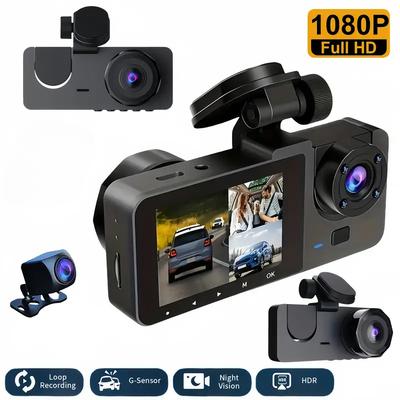 HD 1080P DVR αυτοκινήτου με 3 φακούς εσωτερικού οχήματος Dash Cam Τριδρομική κάμερα DVR Εγγραφή βίντεο Εγγραφή βίντεο Dashcam κάμερα 2,0 ιντσών Οθόνη IPS &πίσω κάμερα