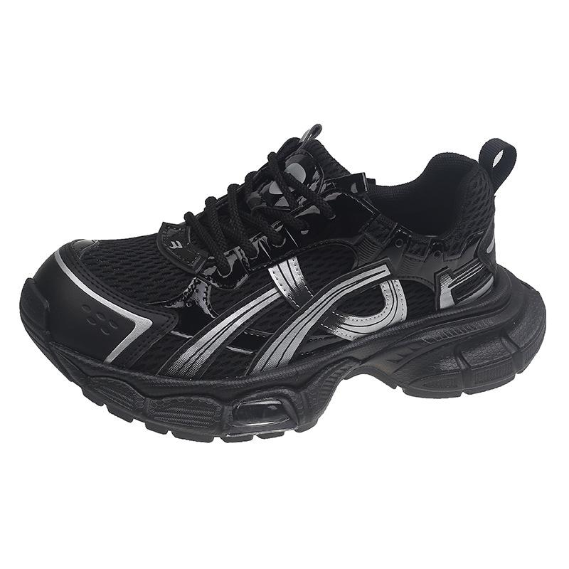 

Leather heightening dad shoes women s 2025 summer new mesh breathable thick sole lightweight soft sole sports and leisure shoes 40 чёрный