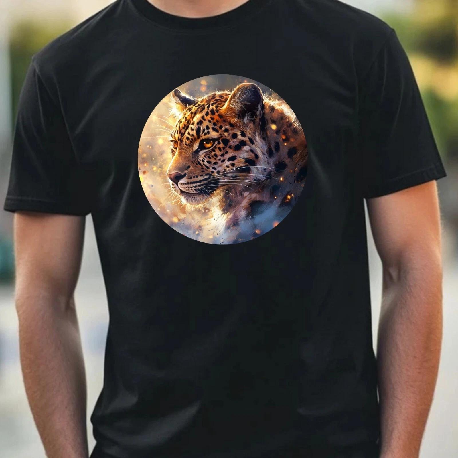 T-Shirt Herren Leopard Portrait Motiv Baumwolle Größe XS bis 5XL XXXXL