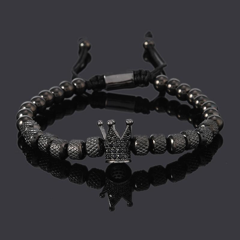 Luxury Stainless Steel Beads Royal Gold Crown Charm Man Bracelet Handmade Women Jewelry Gift