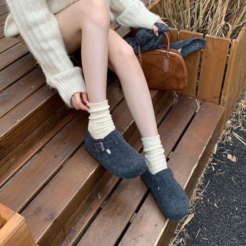 Mori retro woolen platform Boken shoes women's winter new one-pedal velvet cotton shoes fluff