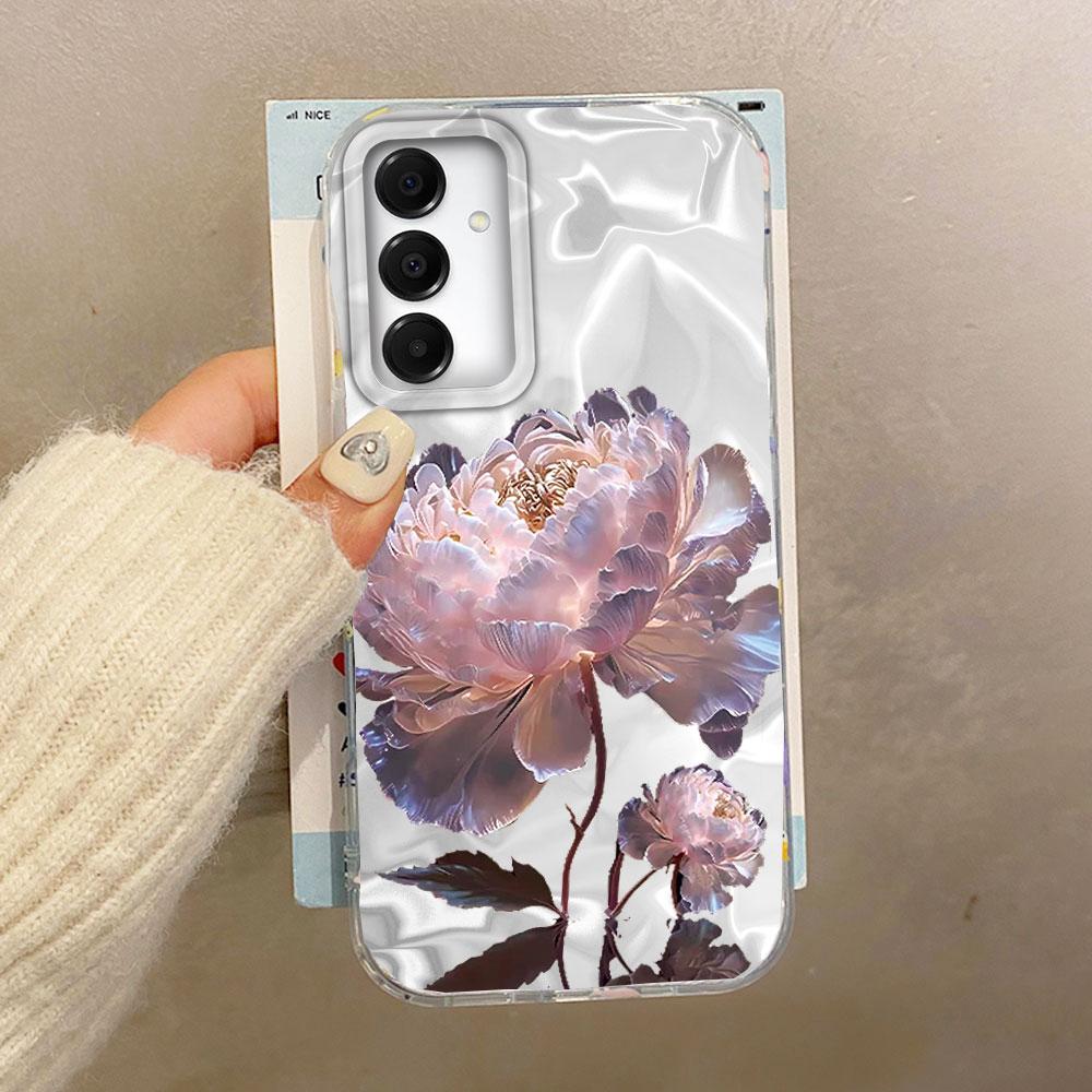 White Peony Lotus Print Women Girls Phone Case for Samsung Galaxy A55 A56 A36 A26 A16 A53 A06 A14 A24 A34 A54 A15 A25 A35 Cover