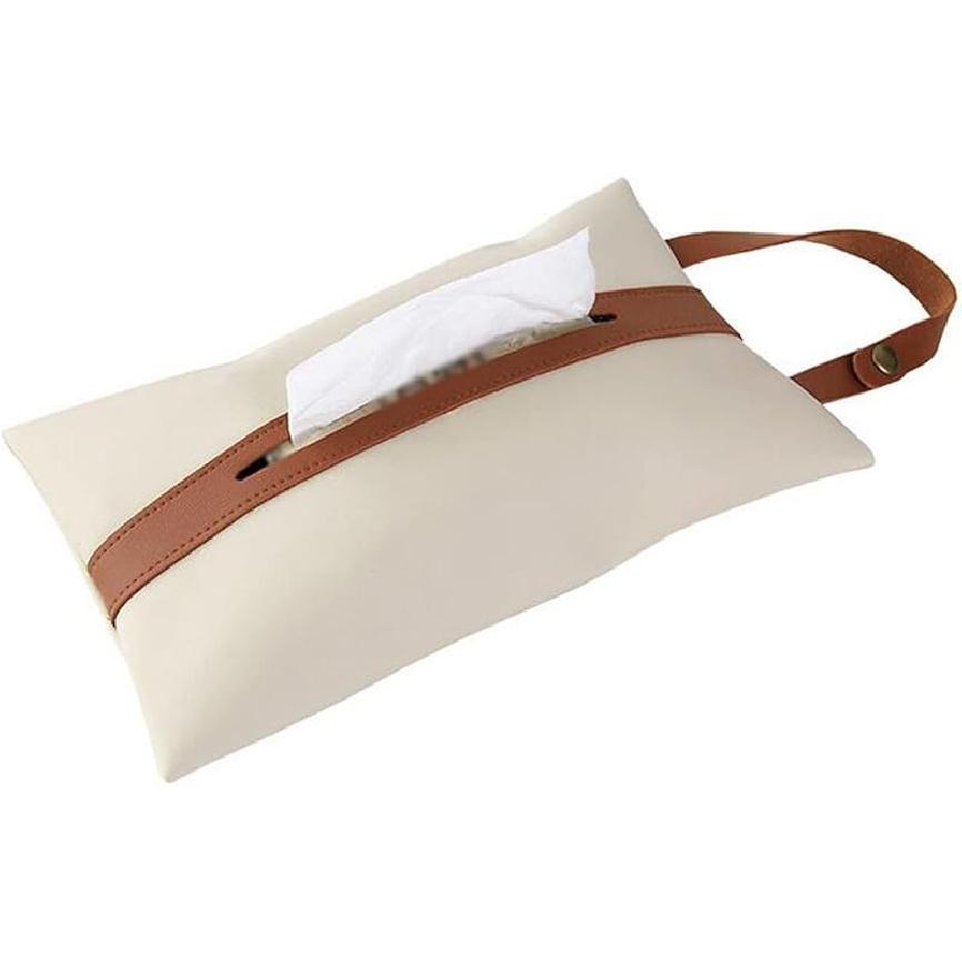 

Tissues Box PU Leather Facial Paper Storage Case Rectangular Organizer Holder Decor with Hanging Strip for Kitchen Restaurant Countertops Bedroom бежевий