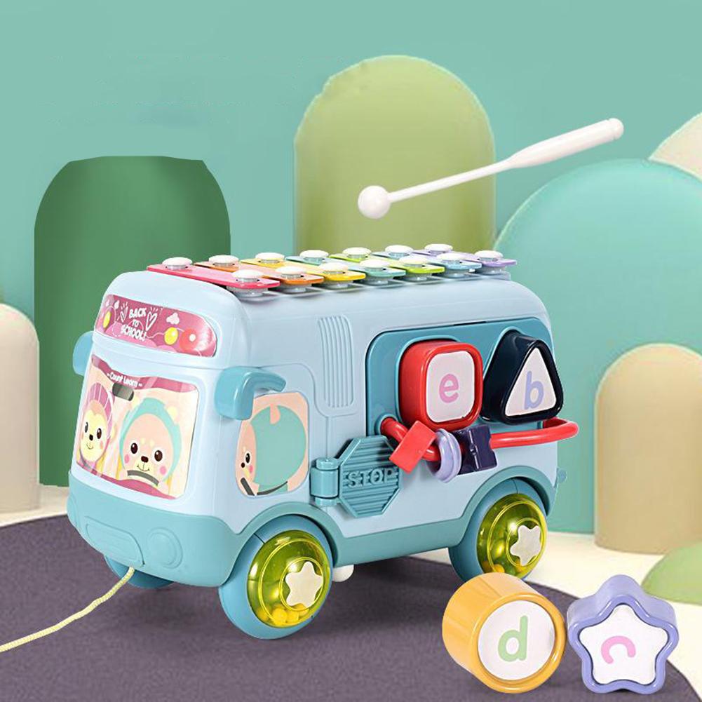 Bus Toys Multi-functional Rattle Puzzles Knocking Piano Drag Bus Early Educational Toys Gifts For Boys Girls