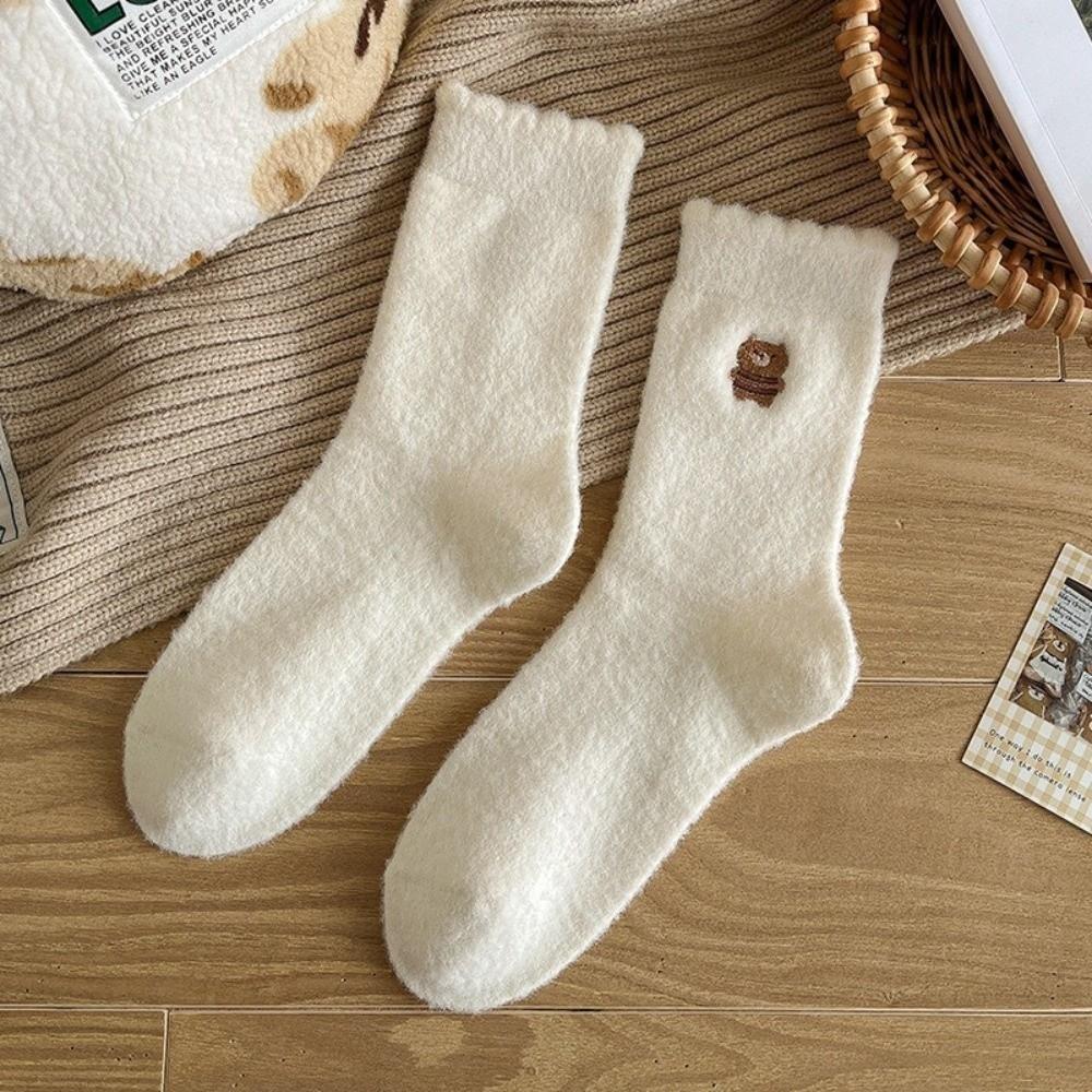 Cartoon Mink Velvet Socks Anti-slip Fluffy Mid Socks Soft Floor Plush Sock