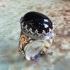 Huajie Gold-Edged Black Gemstone Minimalist Couple Rings for Men and Women