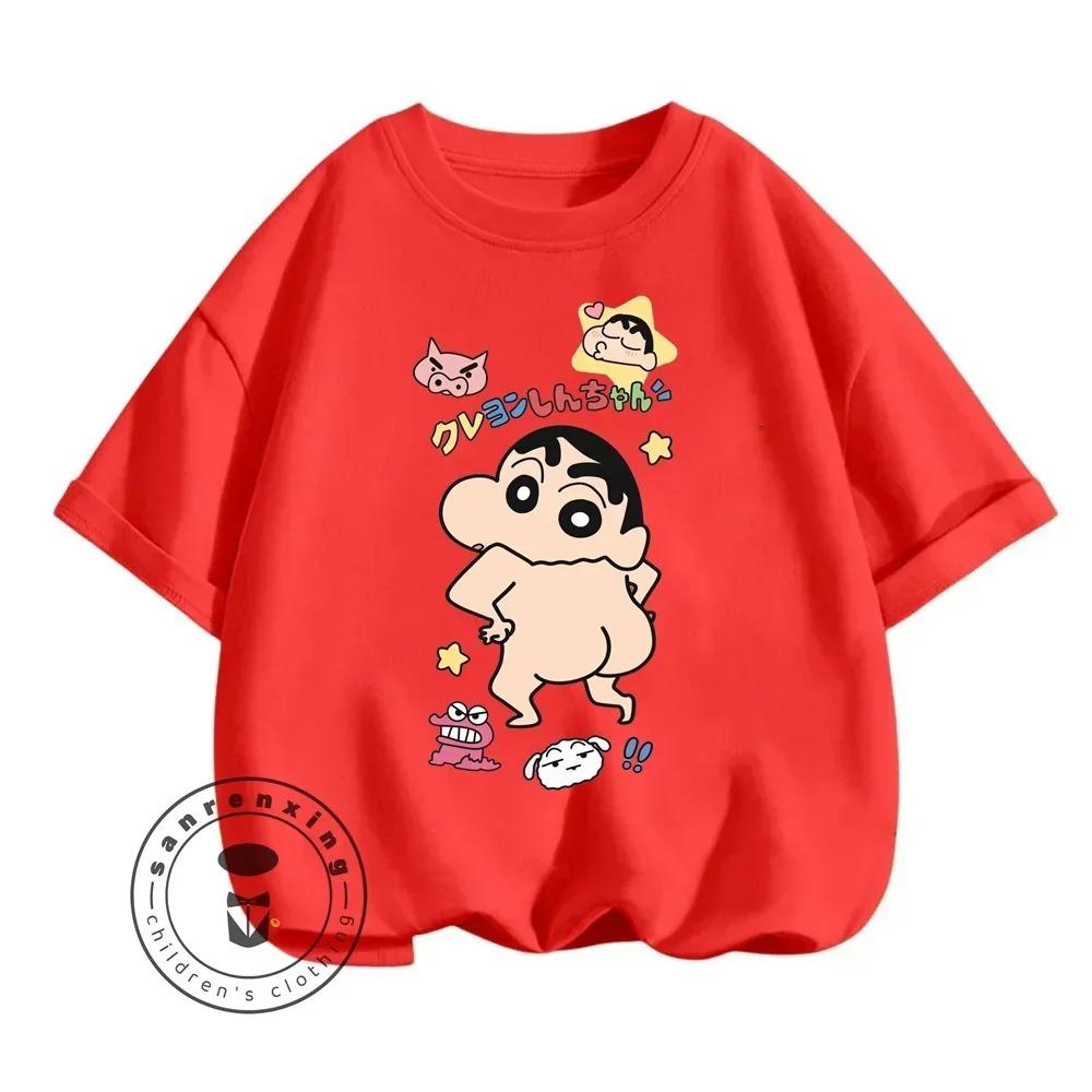 Summer Hit Crayon Shin-chan Animated Cartoon Character Print Design O-neck Soft and Comfortable Summer Kids Short-sleeved Shirt