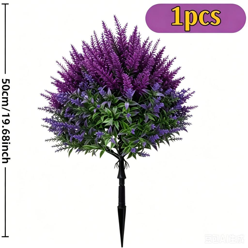 Artificial Lavender Stakes Outdoor Garden Plastic Plants Flowers Yard Lawn Path Decorative Shrubs