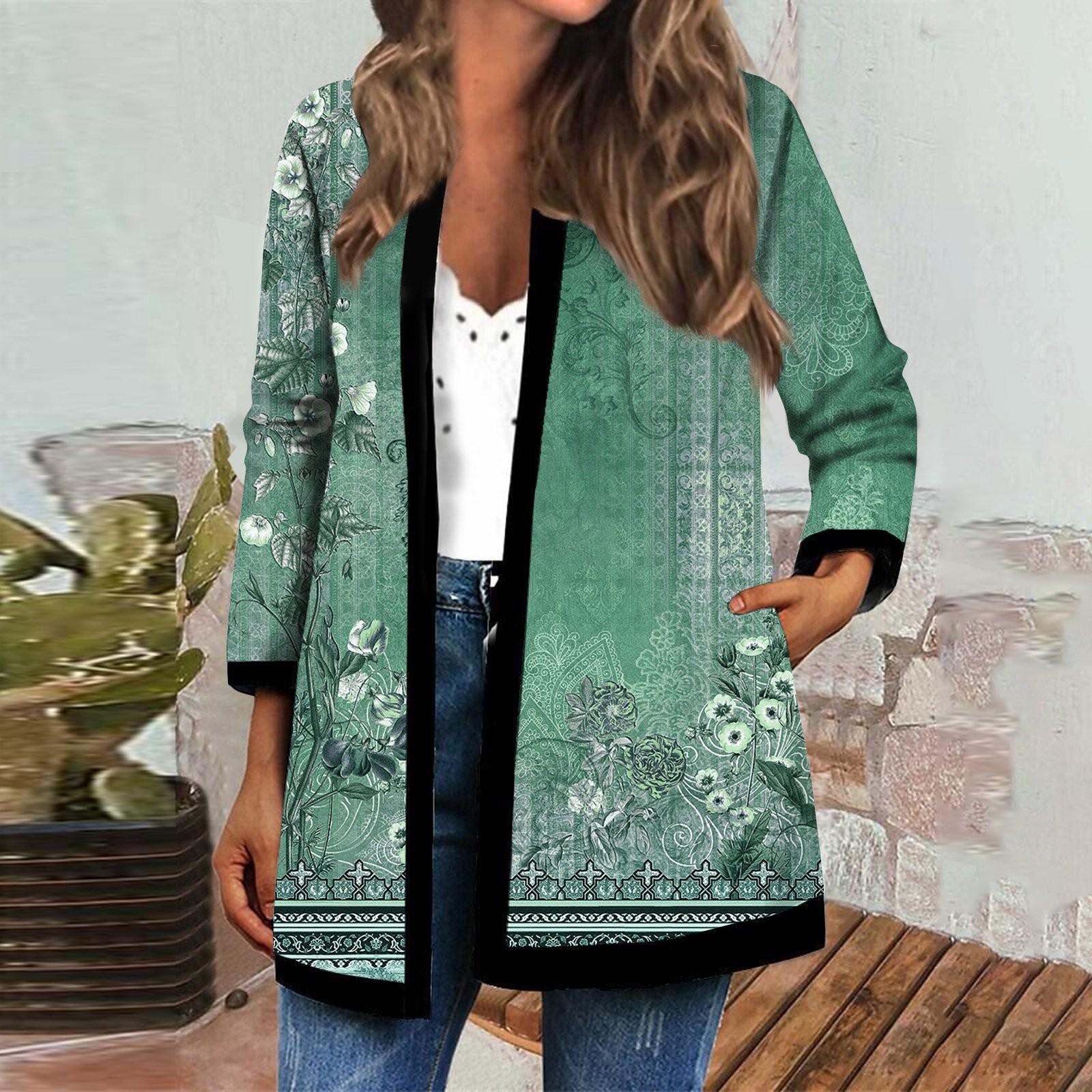 

Женская осенне-зимняя модная повседневная куртка-кардиган средней длины с длинным рукавом и принтом XXXL