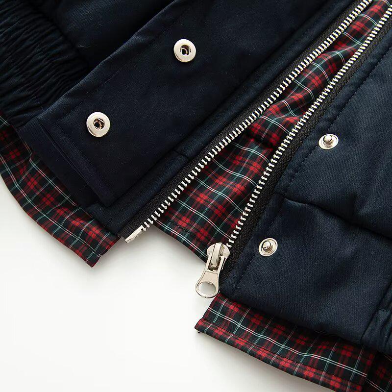 Ethnic Style Retro Plaid Harrington Collar Cotton Jacket for Autumn and Winter