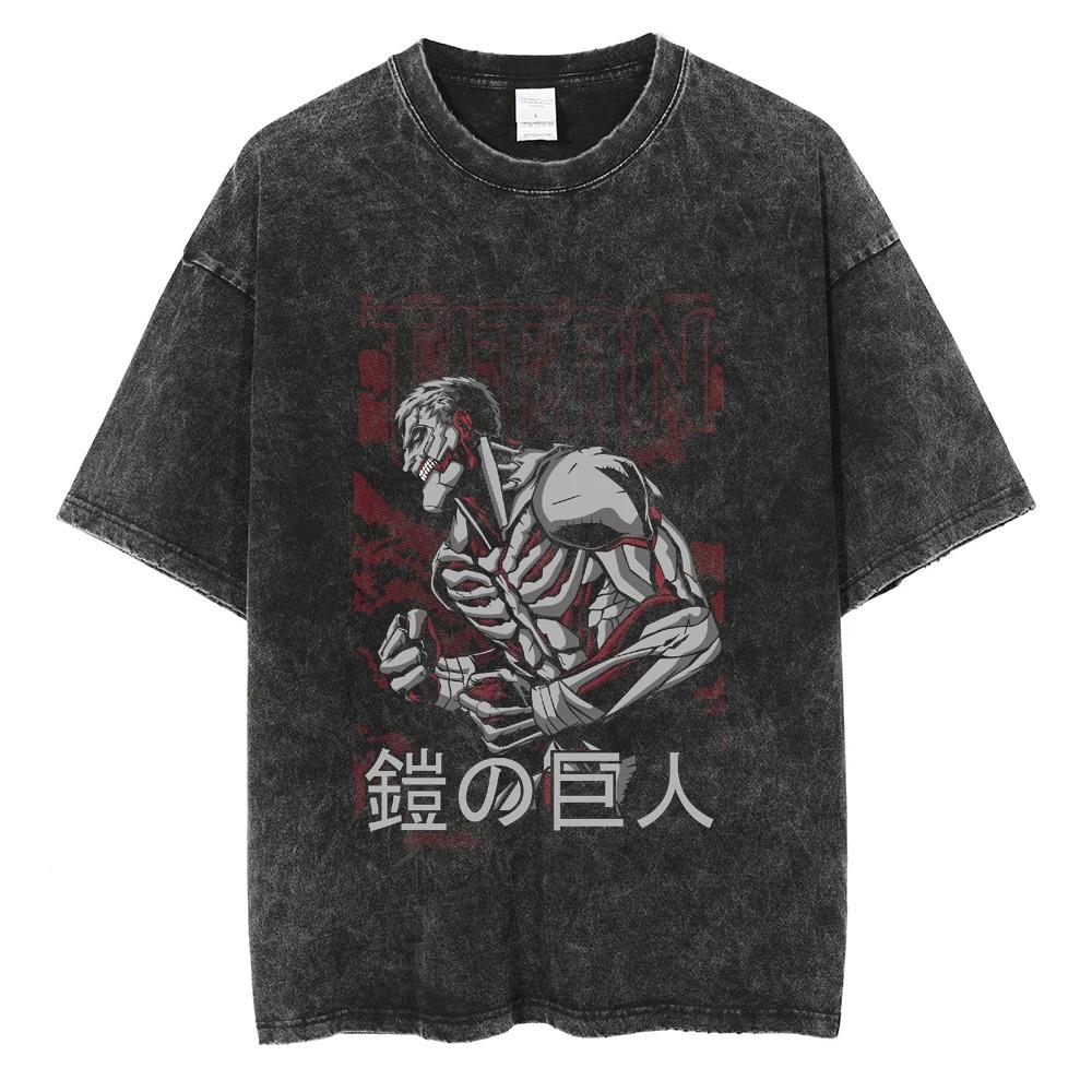 Hotblood Anima Attack on Titan Graphic Print TShirt Men Women Harajuku Vintage Washed Cotton Solf Summer New Tee Oversized Top
