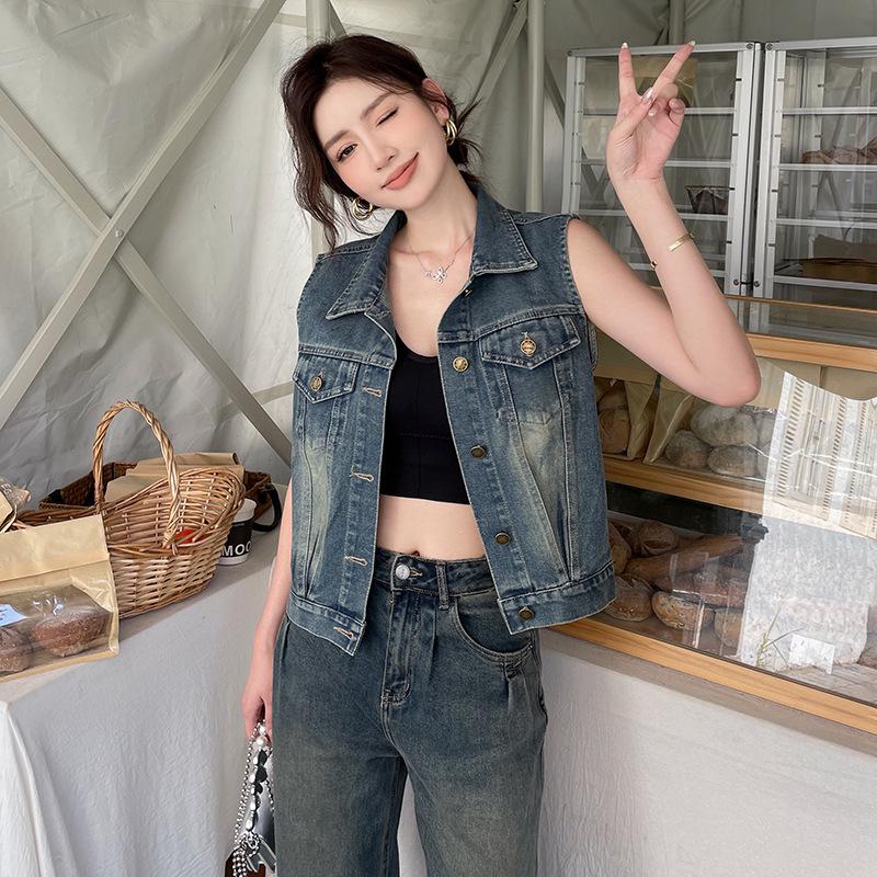 Women's Classic Retro Hong Kong Style Denim Vest - Soft, Versatile, Loose Fit