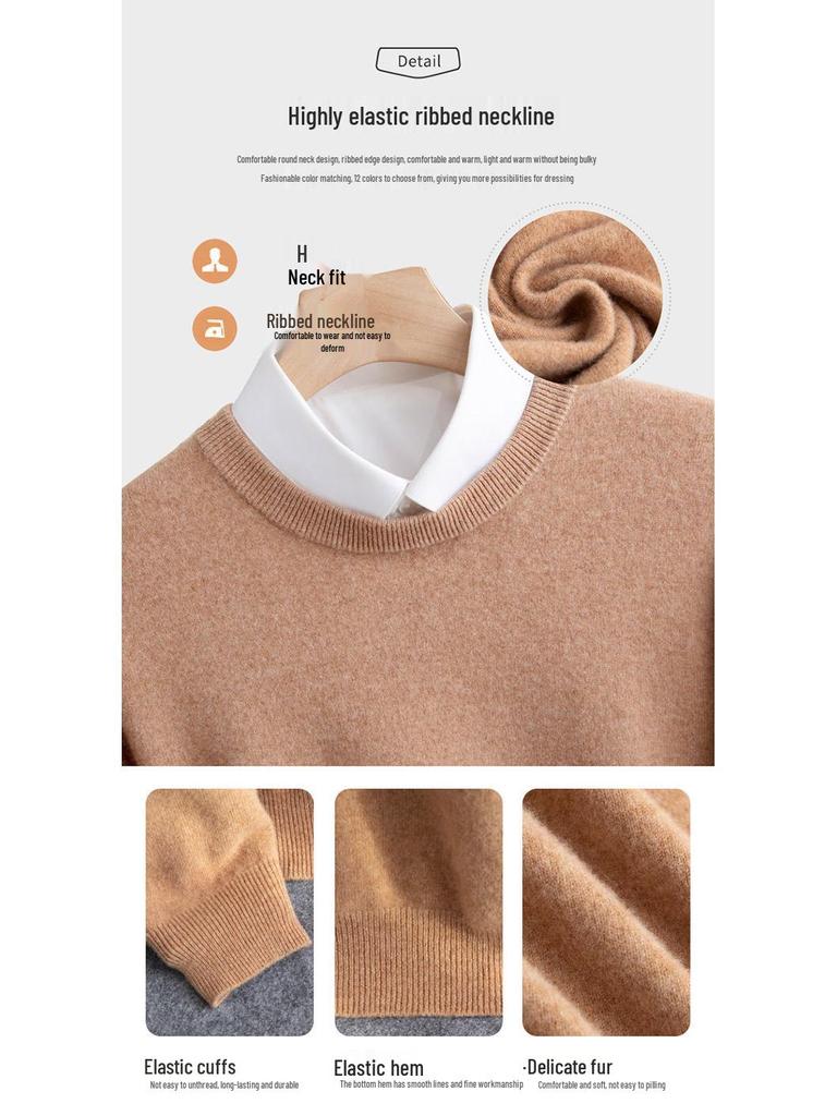 Men's Autumn/Winter Pure Wool Round Neck Loose Fit Cashmere Sweater - Youth Fashion