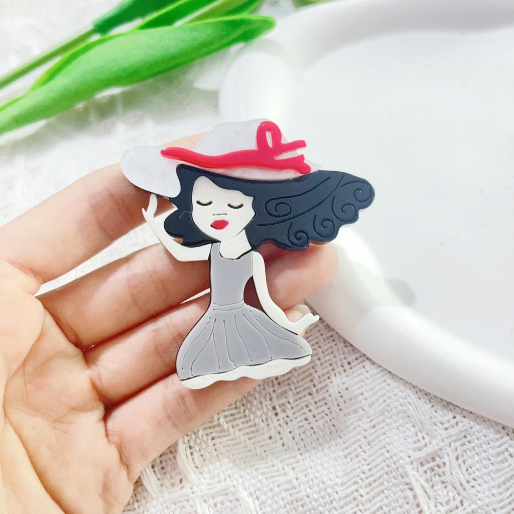 Cartoon Dancing Girl Brooch Pin, Creative Cartoon Acrylic Character Jewelry Badge Bag Accessories