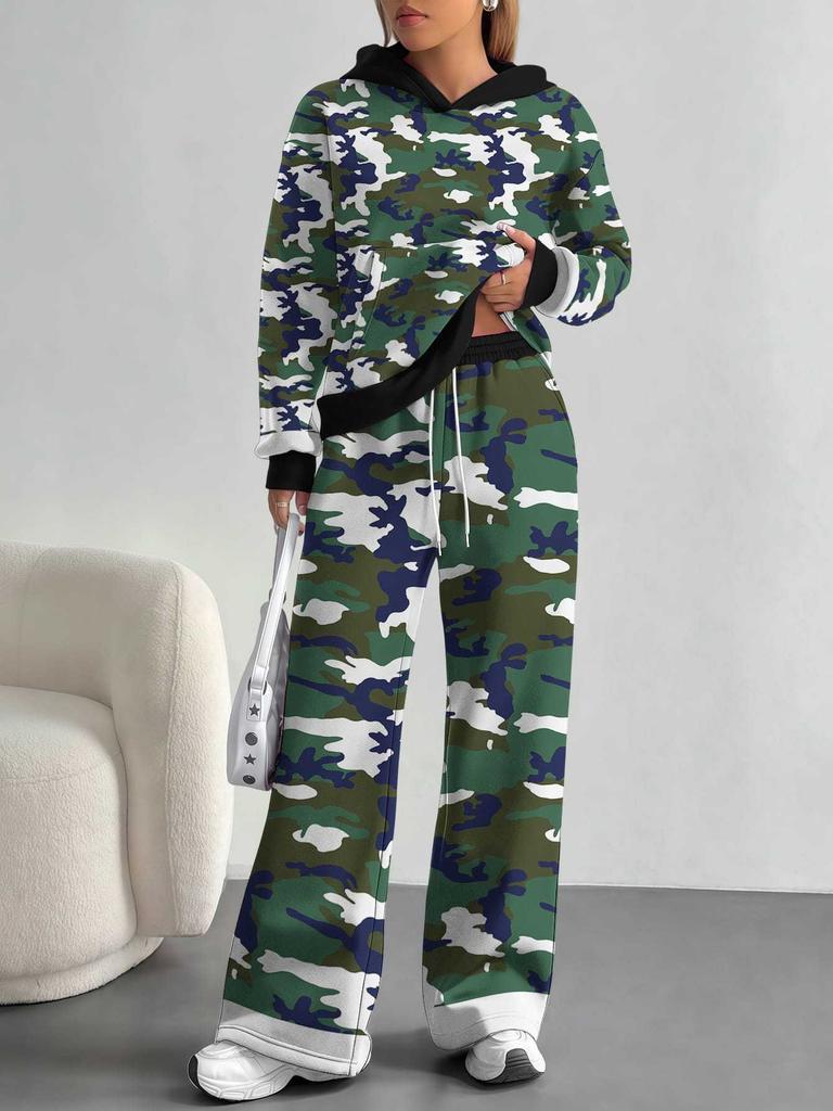 Dark Camouflage European And American Autumn And Winter Casual Long-Sleeved Suit Women'S Hooded Sweater And Trousers Two-Piece Set