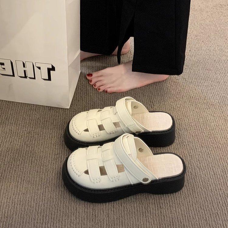 [Uncle Shoes] thick-soled Roman sandals women's summer two-wear bag head and half slippers 2025 new beach hole shoes