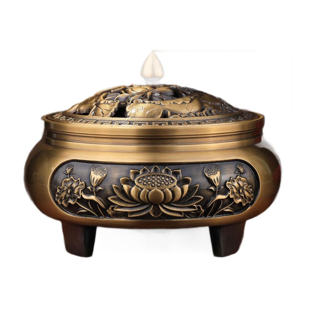 Large Antique Brass Sandalwood Incense Burner for Indoor Use - Retro Coil Design for Tea Ceremony