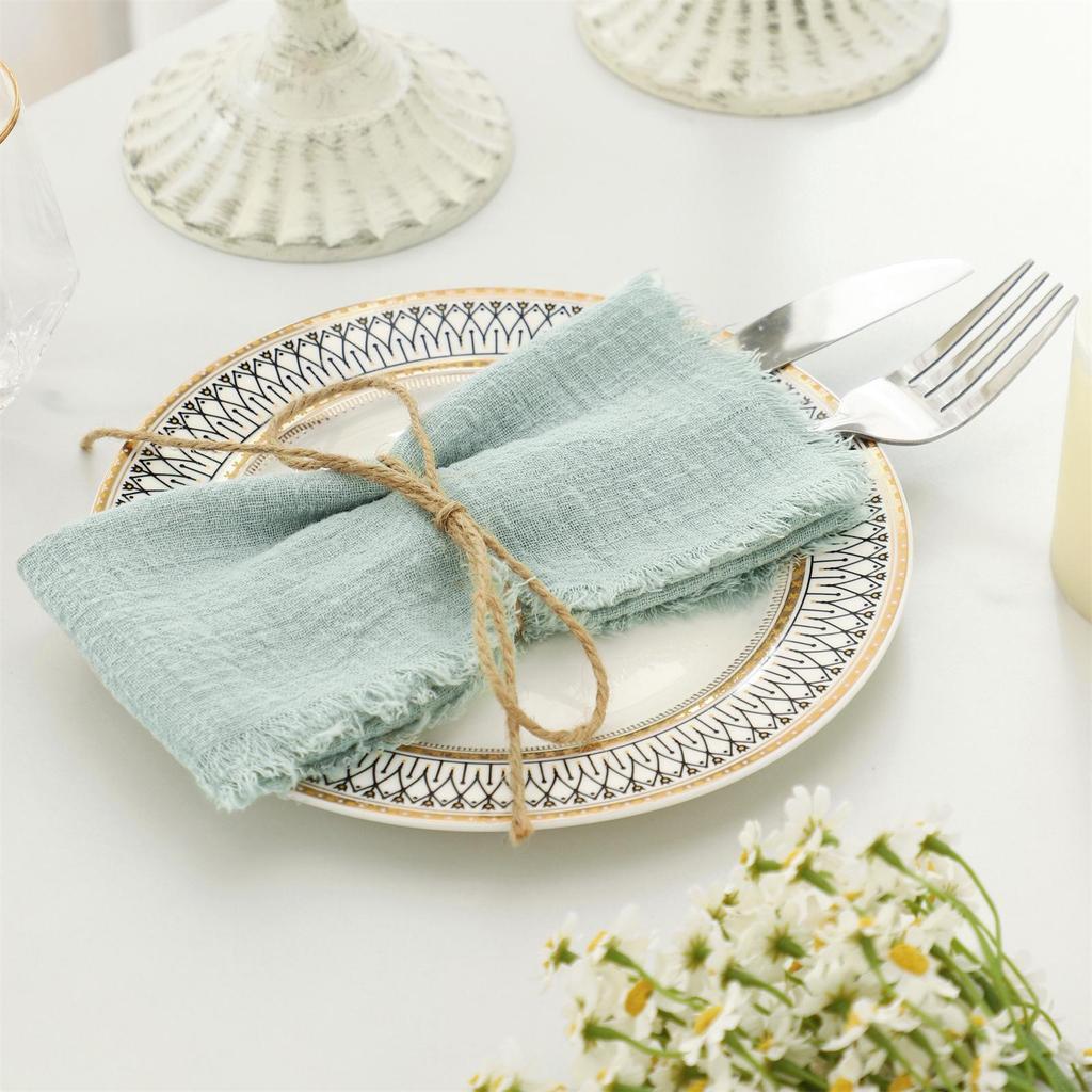 Crinkled Frayed Edge Bamboo Cotton Napkin with Tassels – Western Art Table Decoration Placemat