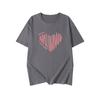 Plus Size Cotton T-Shirt - Women's Summer Short Sleeve Pink Heart Mid-Length Loose European Style