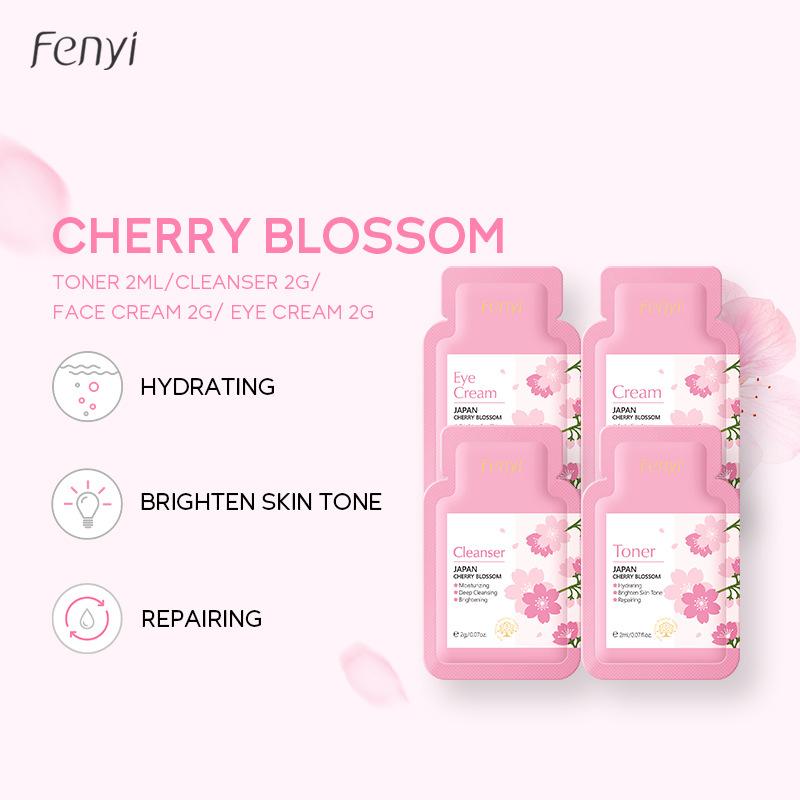 40pcs Face Skin Care Set Cherry Blossom Essence Moisturizing Cream & Collagen Eye Cream & Face Toner & Cleanser Portable Kit